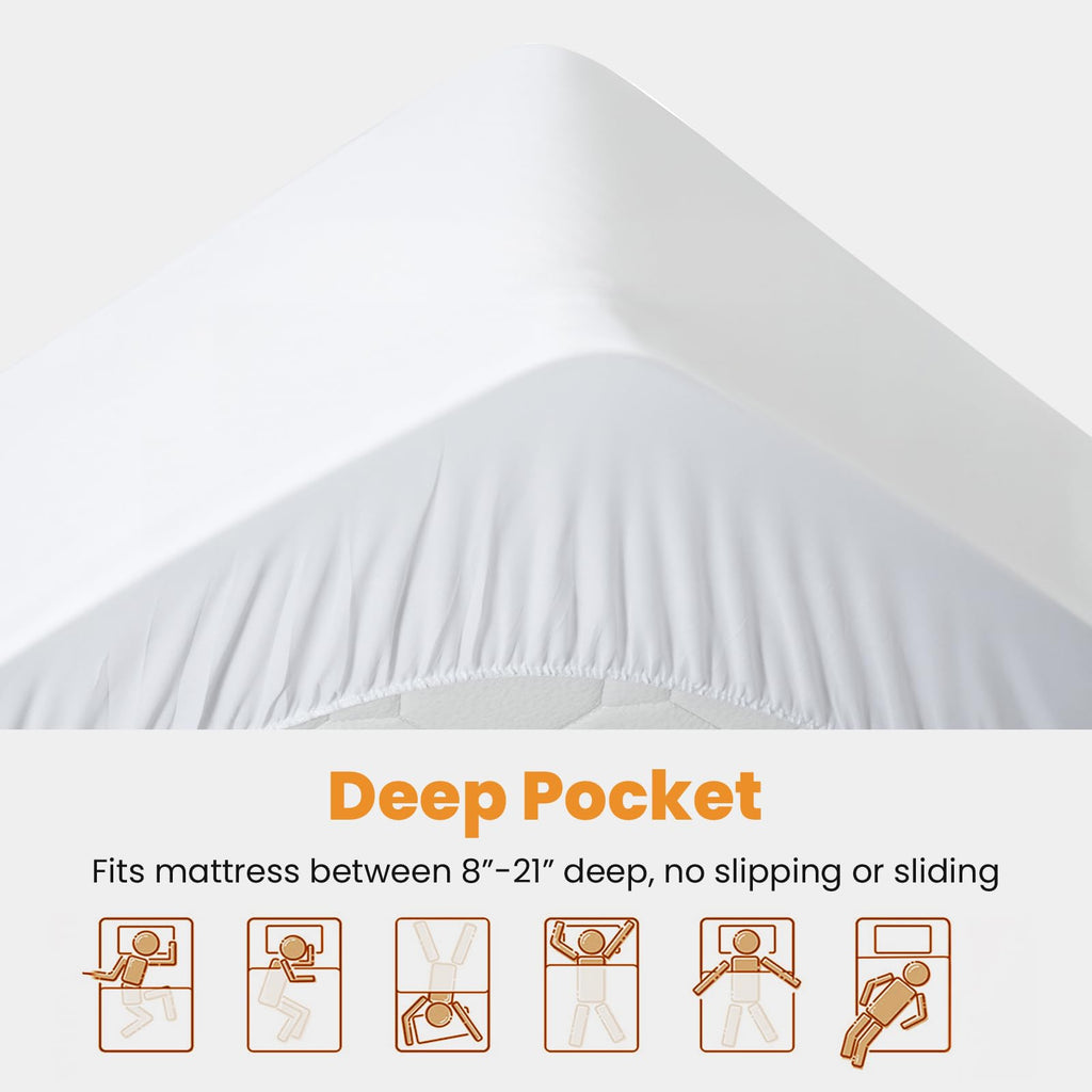 MATBEBY Olympic Super Queen Size Mattress Pad - Cooling Breathable Mattress Topper, Quilted Fitted Mattress Protector, Pillow Top Mattress Cover with 8-21" Deep Pocket, Soft, Machine Washable, White