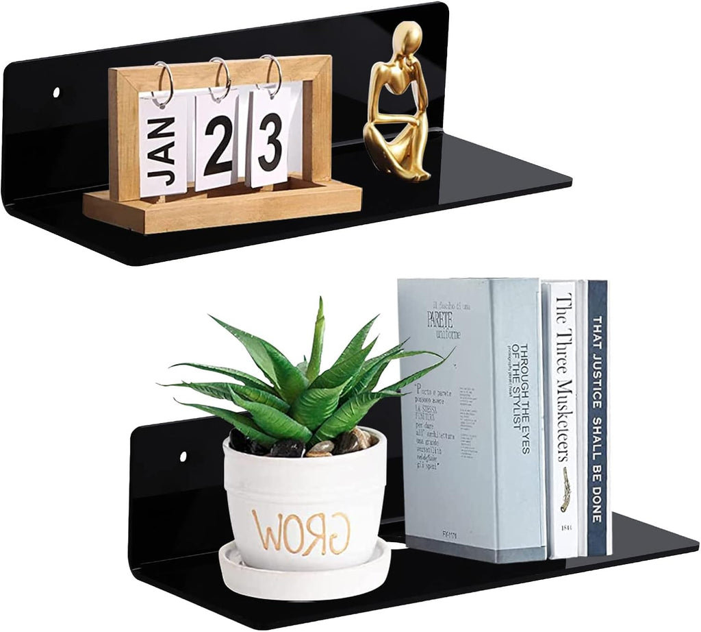 Skiennix 9-Inch Acrylic Floating Shelf Set of 2 - Damage-Free Wall Storage for Funko Pop, Black
