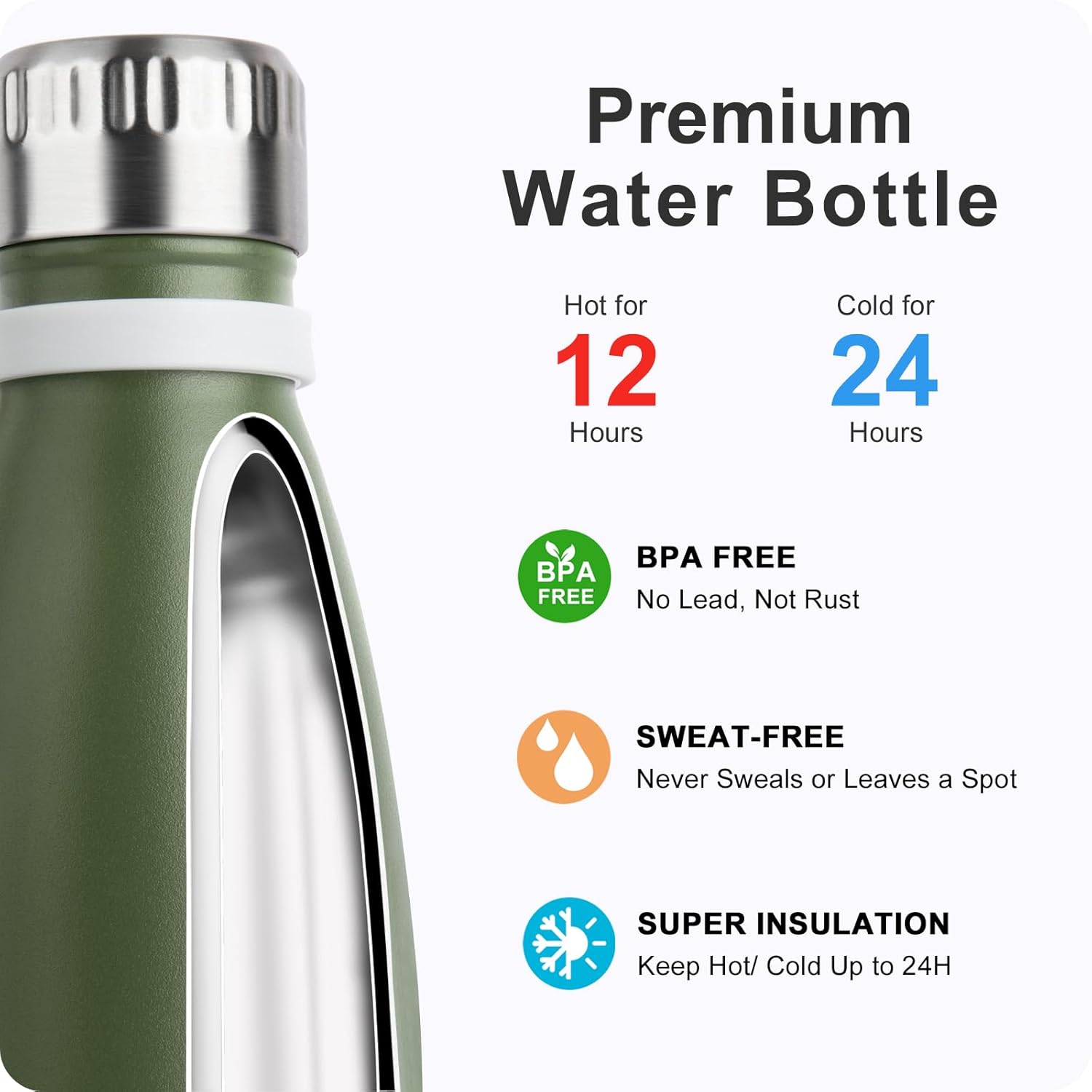 Skiennix Small Water Bottle - 9 oz Stainless Steel Insulated Vacuum Bottle | Leak-Proof Cola Shape for Kids (Grass Green)
