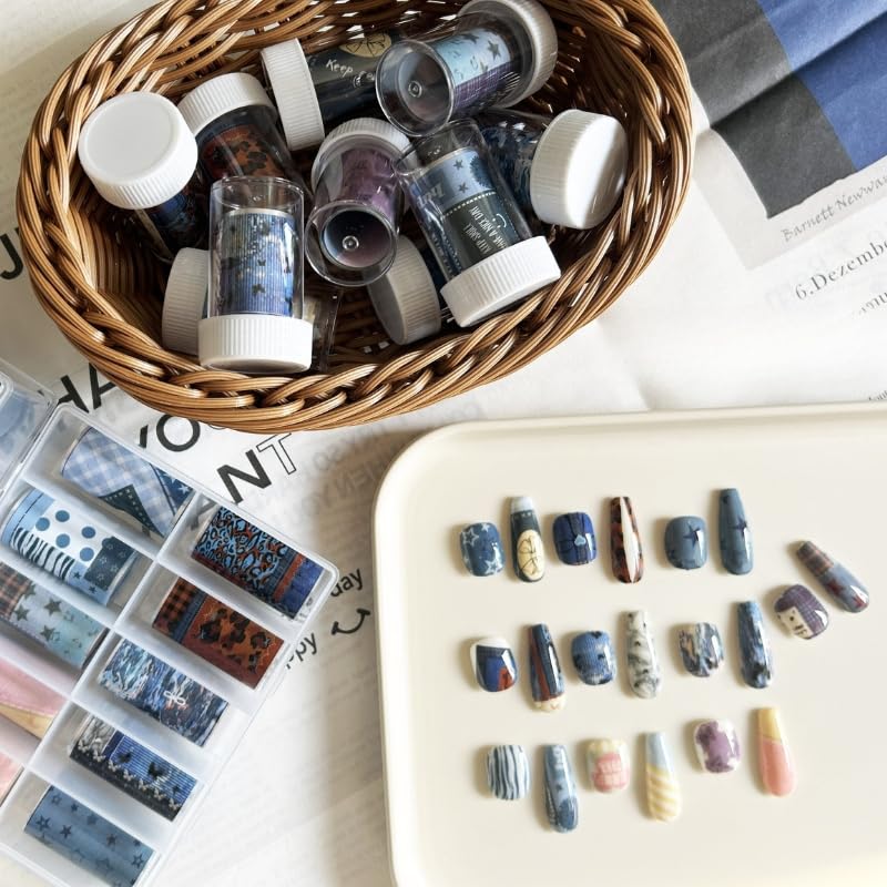 MIXNEX Denim & Leopard Nail Art Transfer Foil Set – DIY Manicure Decals