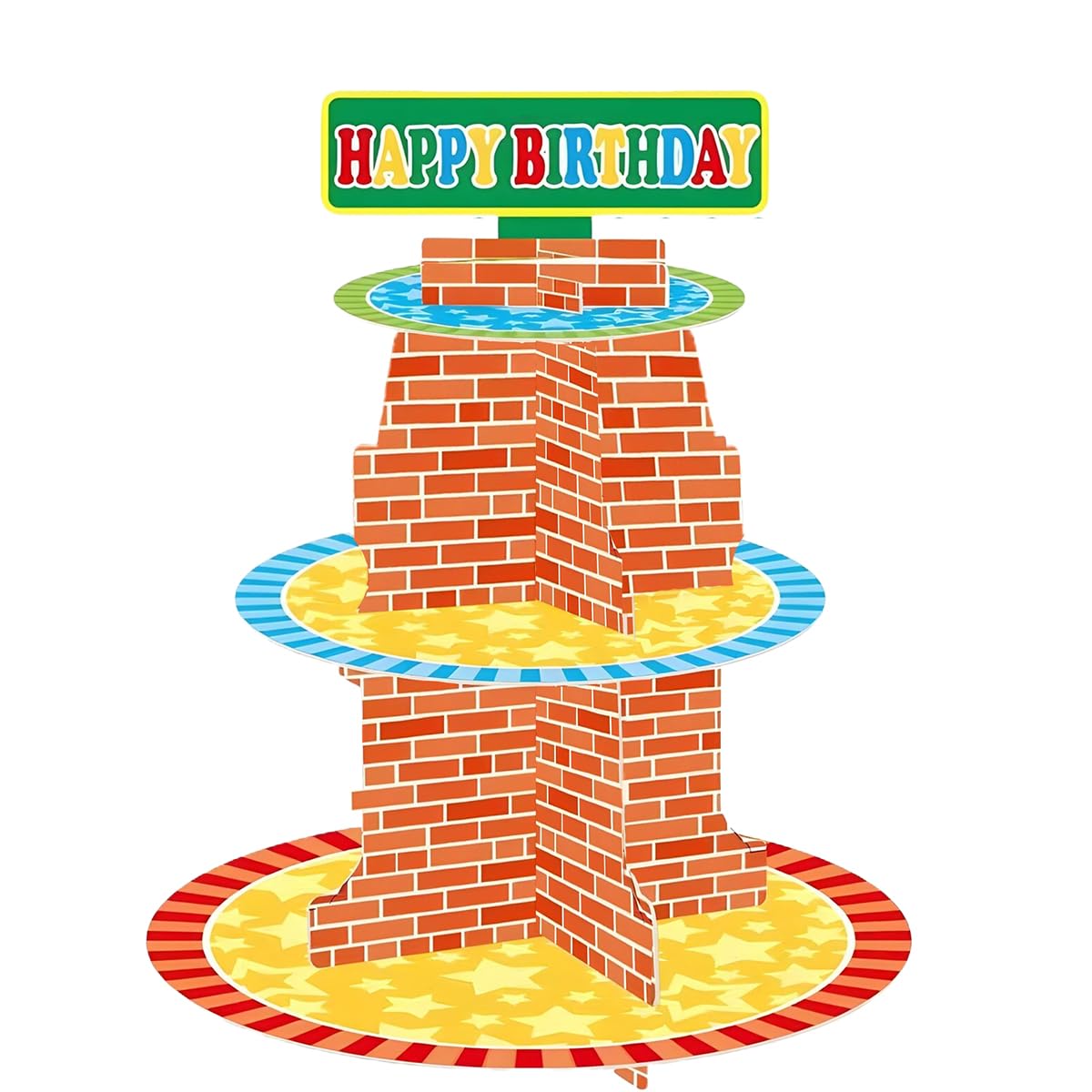 Red Brick Wall Birthday Cupcake Stand Party Supplies Decorations Three-Tiered Cupcake Stand Tower Tiered Dessert Stand