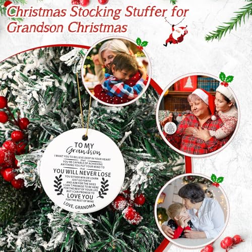 Grandson Christmas Ornament - Keepsake Gift for Grandchildren, Ceramic Decor