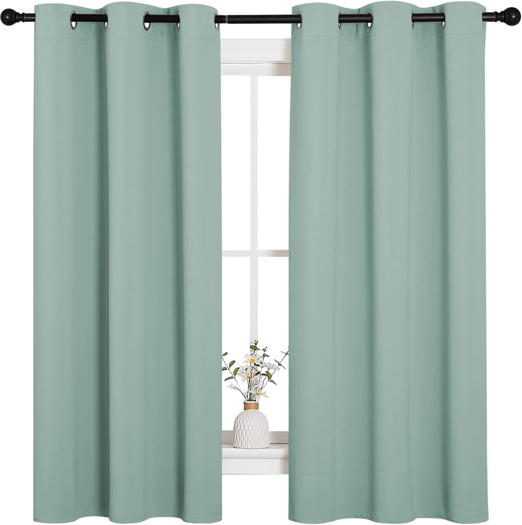 NICETOWN Small Window Curtains - Thermal Insulated Grommet Drapes in Seafoam Green | Set of 2 (W42" x L63")