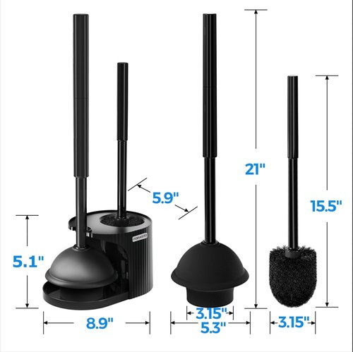 Forasto Toilet Brush and Plunger Set - 2-Pack with Extended Handle for Efficient Bathroom Cleaning