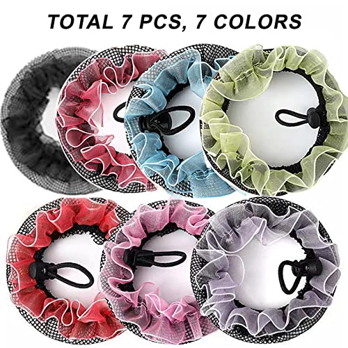 7pcs Large Hair Bun Covers with Drawstring Floral Elastic Snoods