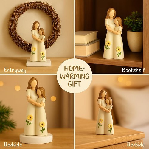 iStatue Mother Daughter Figurine - Hand-Painted Resin Hugging Statue | Ivory Home Décor Keepsake for Moms