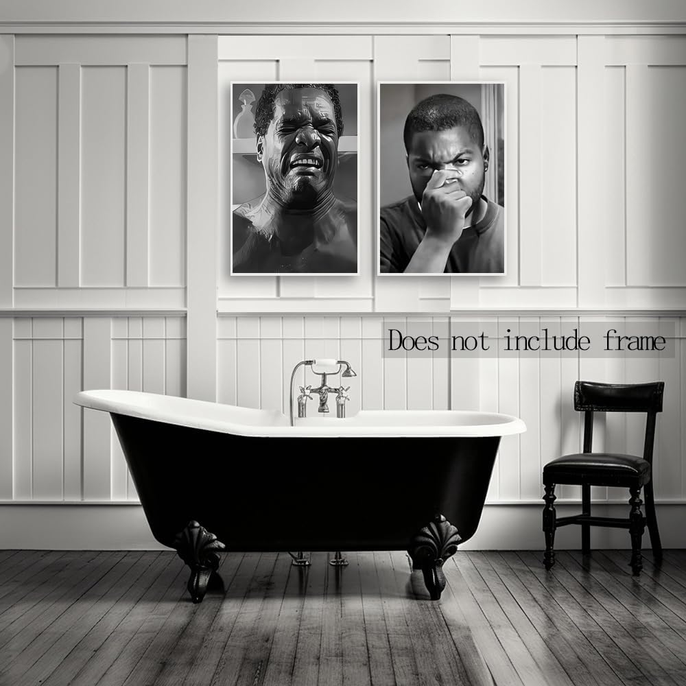 Skiennix Funny Bathroom Wall Art - Amusing Black and White Canvas Prints | Set of 2, 12x18 Inch Unframed