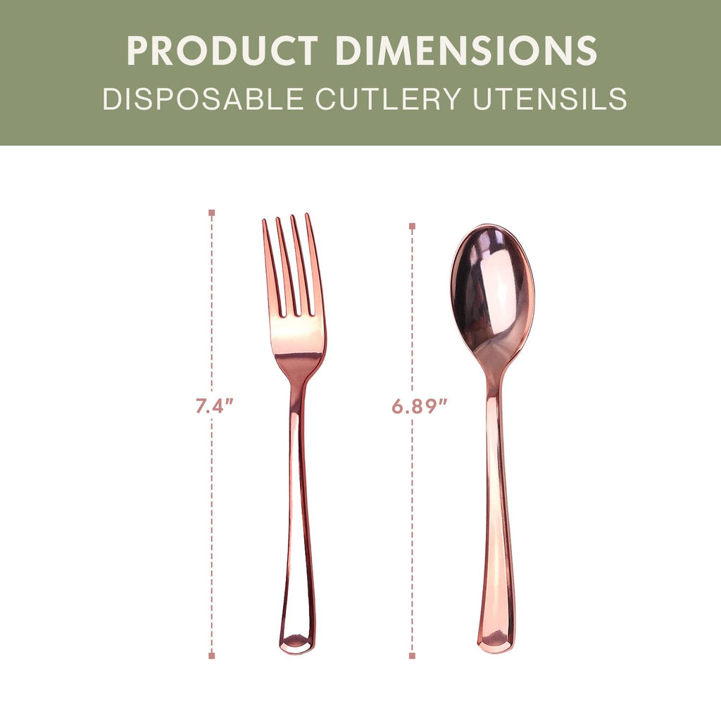 Rose Gold Disposable Cutlery Set, 120 Count Spoons + Forks