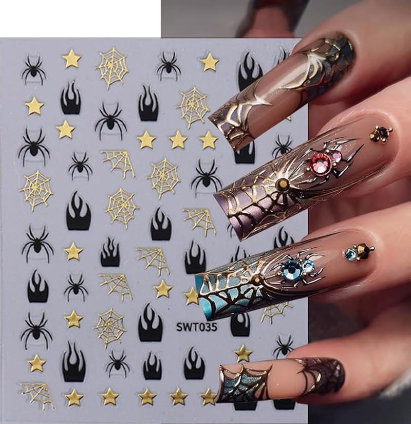 KTAABTR Halloween Nail Art Stickers - 5 Sheets 3D Self-Adhesive Goth Decals