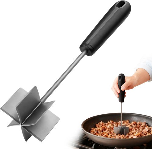 Coinicxcel 10-Inch Stainless Steel Meat Chopper - Heat Resistant, Ergonomic Handle & 6 Curve Blades