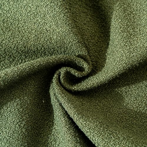 Olive Green Boucle Throw Pillow Covers 18x18, Set of 2 Faux Leather Accent