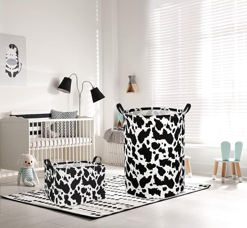 Cow Print Storage Basket - Cute Canvas Organizer Bin for Home