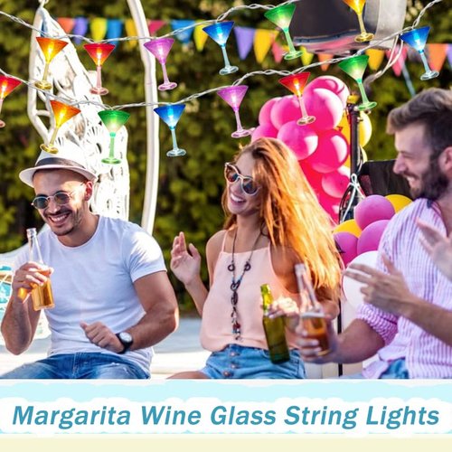 Cbebew Margarita Glass String Lights, 8.5FT Summer Patio Light with 10 LED Cocktail Drink Lights, Plug in LED String Lights for Indoor Outdoor Party Bar Decor, White Wire