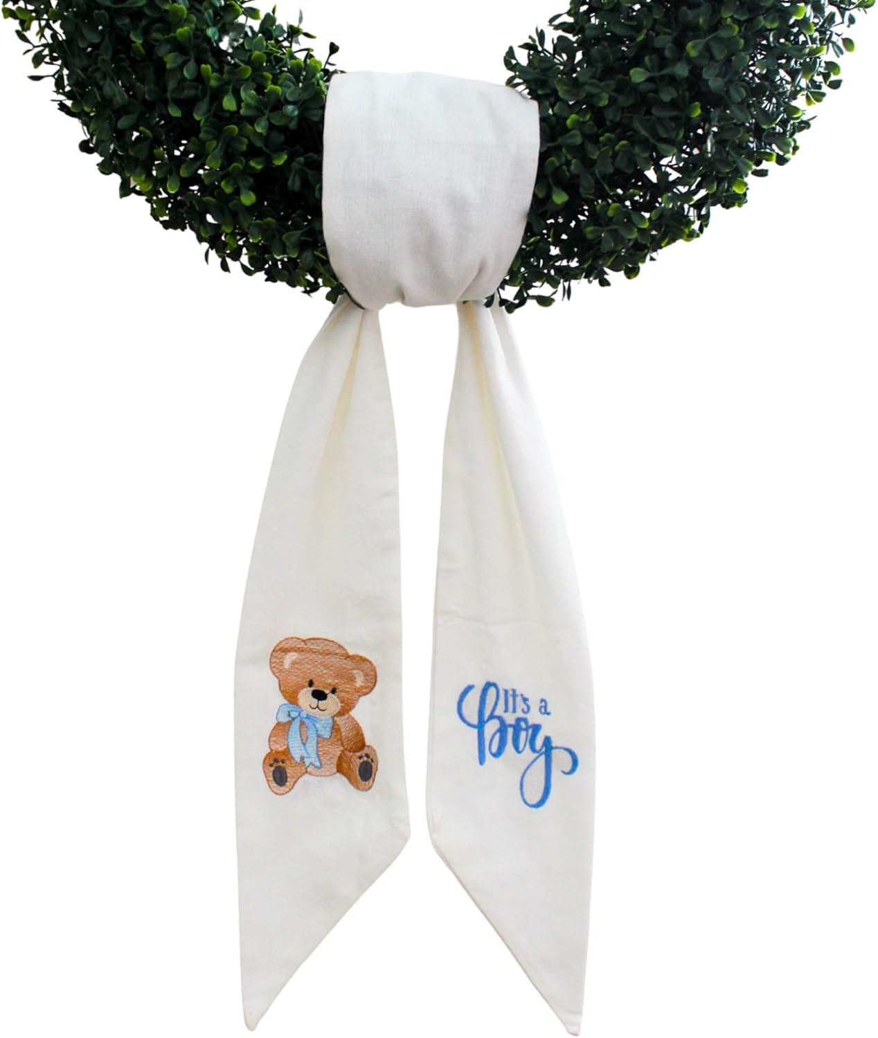 Quality Wreath Sash for Front Door - It's a Boy Monogrammed Embroidery | 56" L x 4.5" W Baby Shower Décor