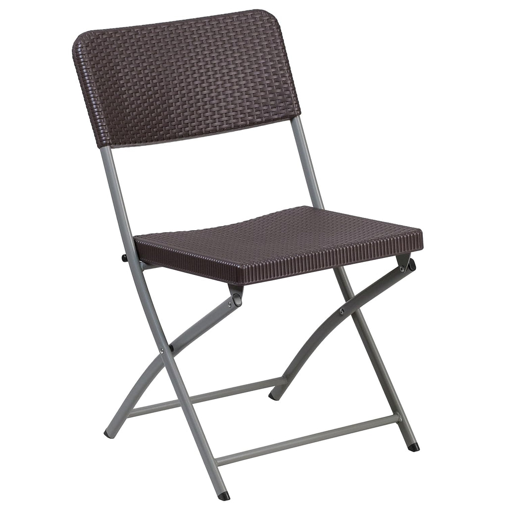 Flash Furniture 2 Pack HERCULES Series Brown Rattan Plastic Folding Chair with Gray Frame