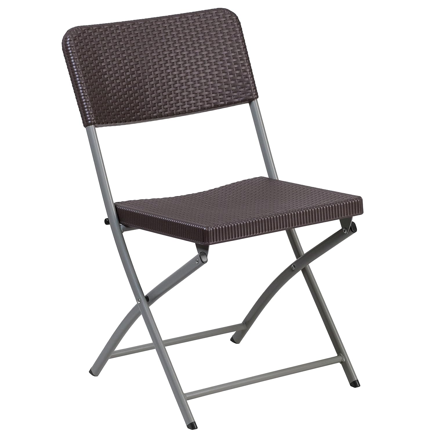 Flash Furniture 2 Pack HERCULES Series Brown Rattan Plastic Folding Chair with Gray Frame