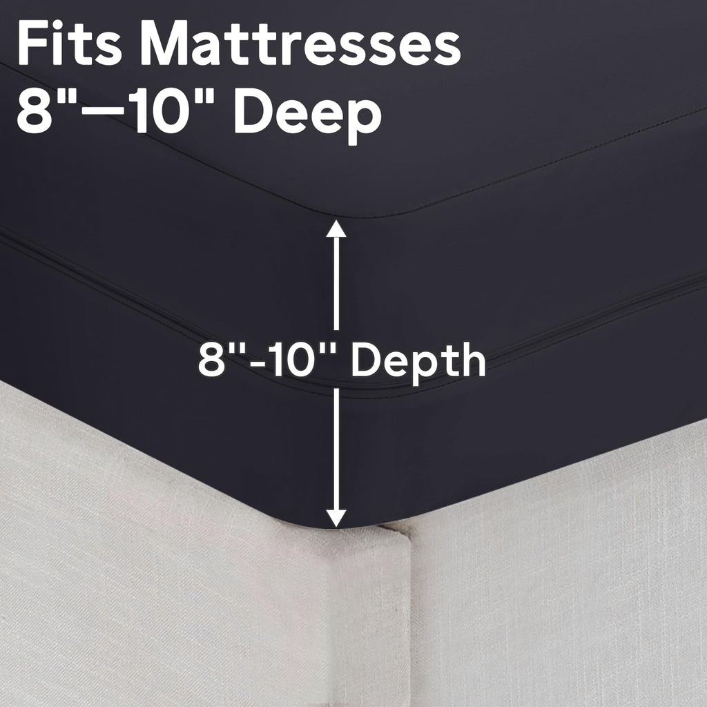QUWOU Twin XL Mattress Protector Waterproof (8”-10”Depth) – Premium Zippered Mattress Encasement Bed Cover, Noiseless Breathable Machine Washable Six-Sided Mattress Cover for Bed, Black