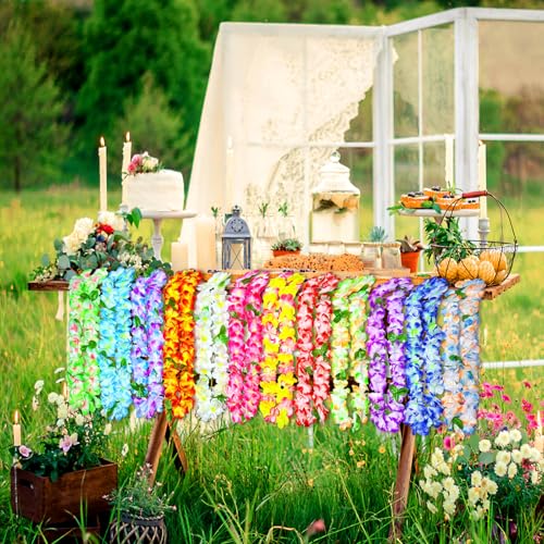 Hawaiian Leis 12-Pack - Premium Tropical Flower Necklaces for Luau Parties