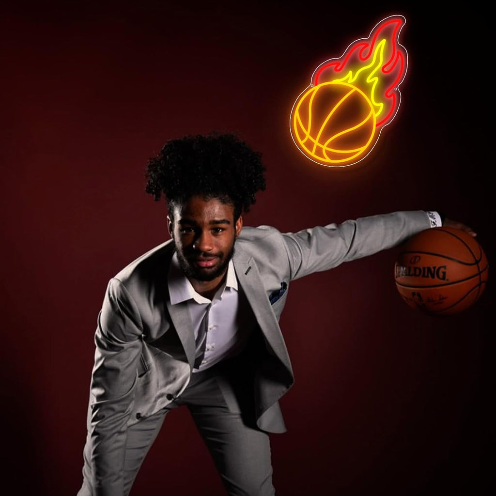 Skiennix Basketball Neon Sign - Dimmable LED Flame Light for Boys' Bedroom | Orange, Red, Yellow Decor