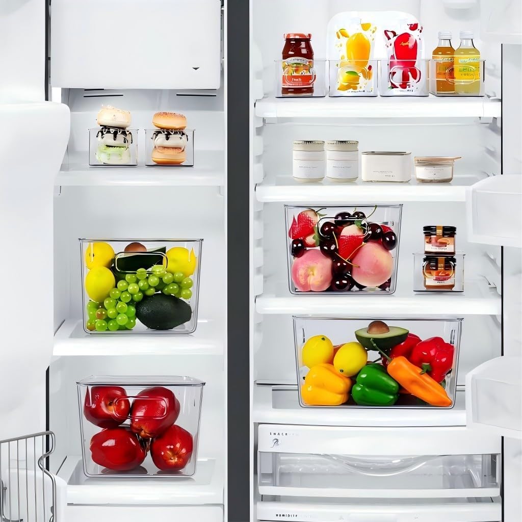 SKTEET Clear Plastic Storage Bins - Set of 8 Stackable Containers for Pantry & Kitchen Organization