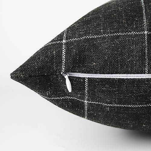Pack of 2 Black & Beige Plaid Throw Pillow Covers - 20x20 Linen Cushion Covers for Sofa & Living Room