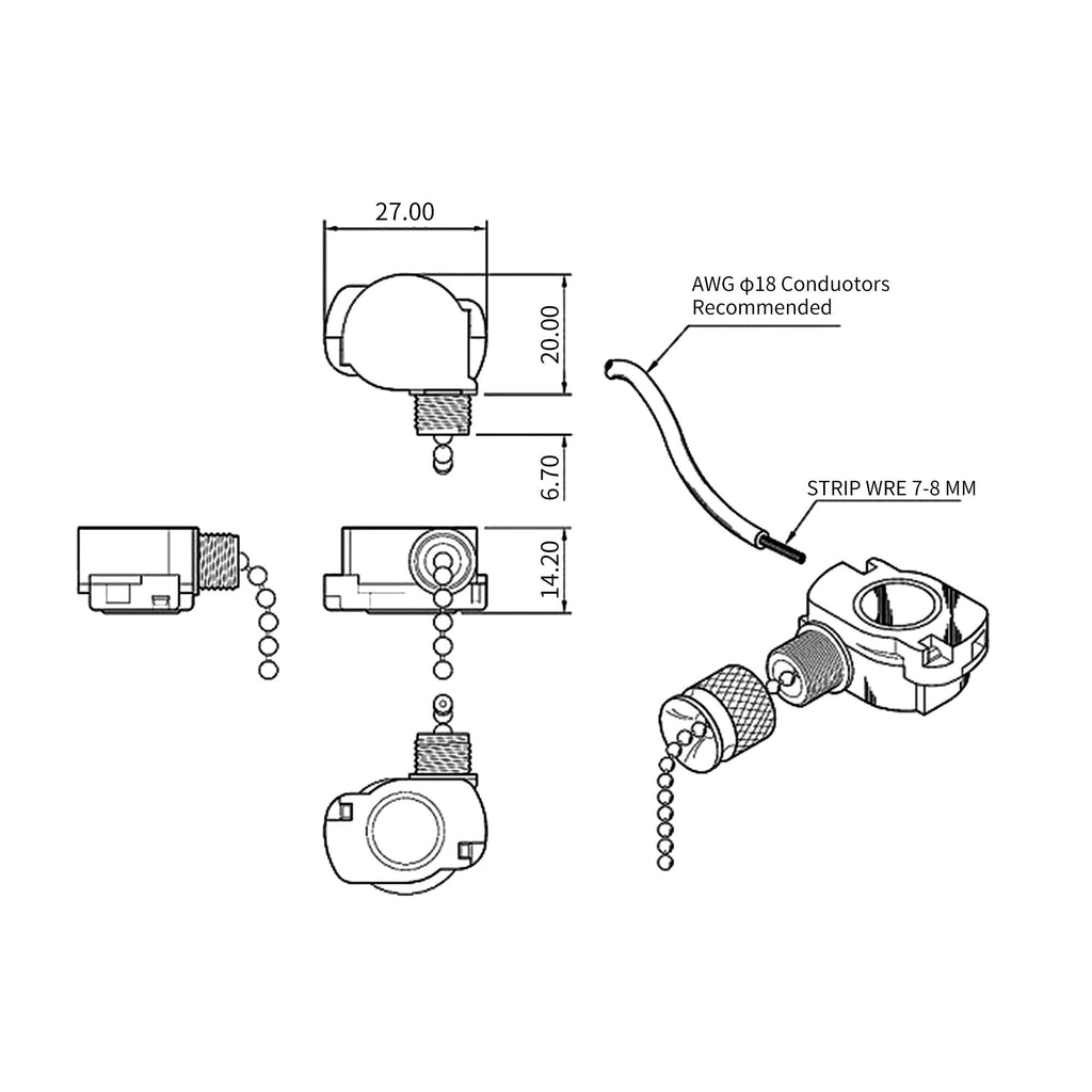 2 Pack Ceiling Fan Light Switch E87438, Pull Chain Switch for Hunter Ceiling Fans Lamp, Wall Lights, Cabinet Light and More, Two-Wire On-Off Lamp Switch, 11" Beaded Pull Chain, 3A 125VAC, 6A 250VAC