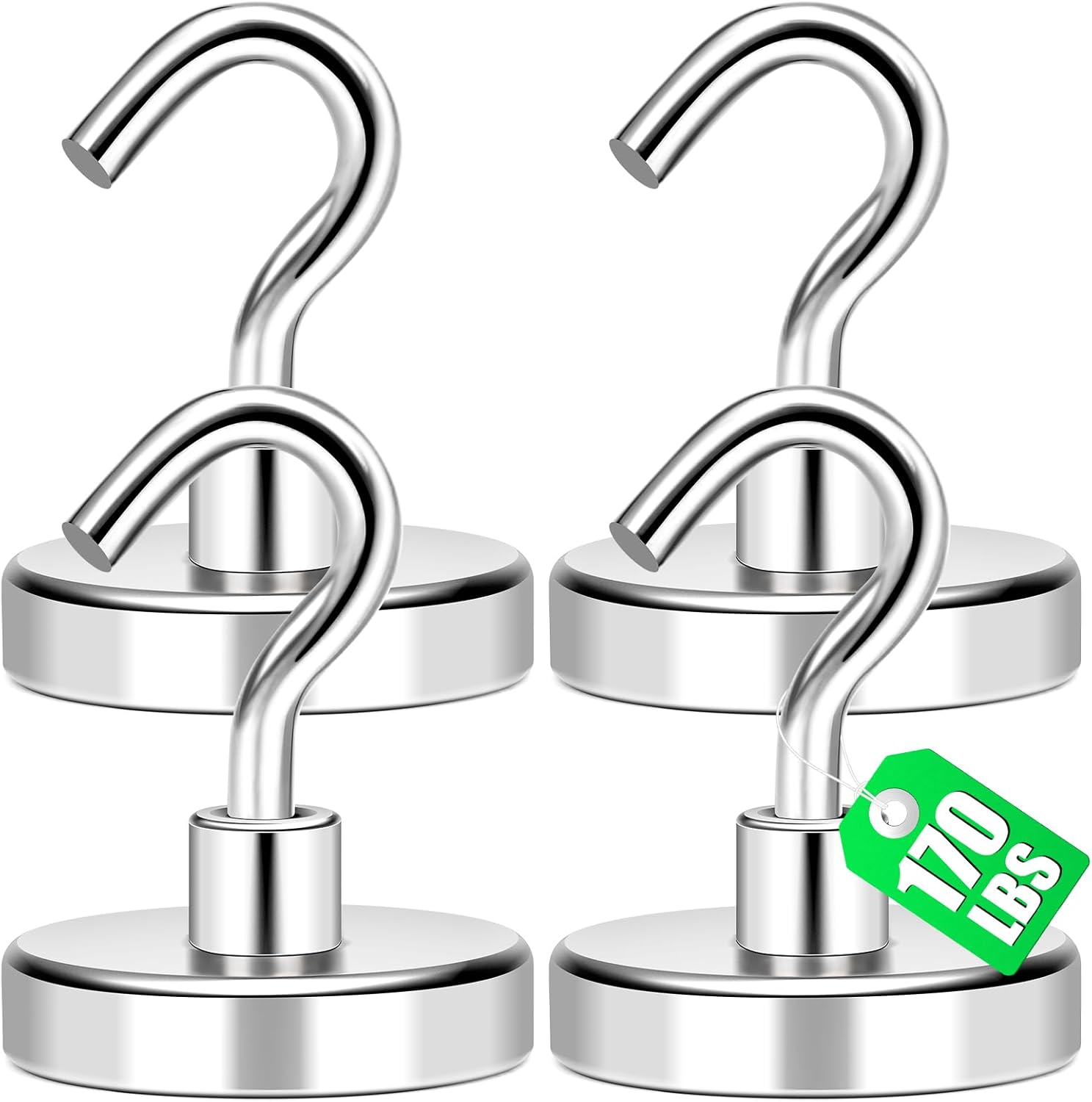 MIKEDE Heavy Duty Magnetic Hooks - 170Lbs Super Strong Neodymium Magnet Hangers for Storage | 4 Pack