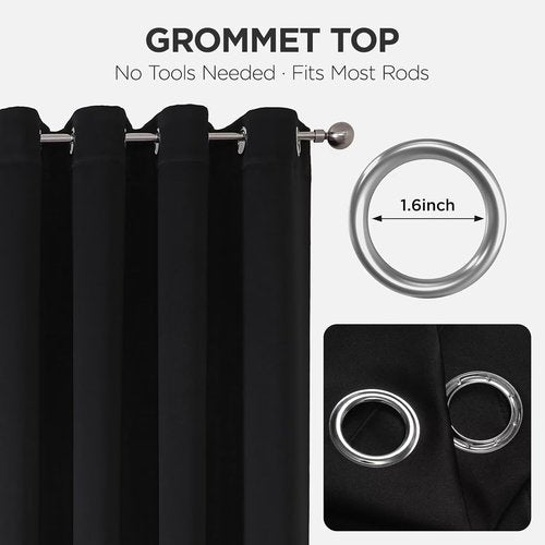 Joydeco Blackout Curtains - 84 Inch Long Black Drapes | Noise Reducing, Energy Saving & Wrinkle-Free, 2 Panels
