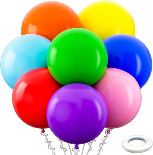 Bezente 36-Inch Giant Rainbow Balloons - 8 Pack Jumbo Multicolor Latex for Parties & Celebrations