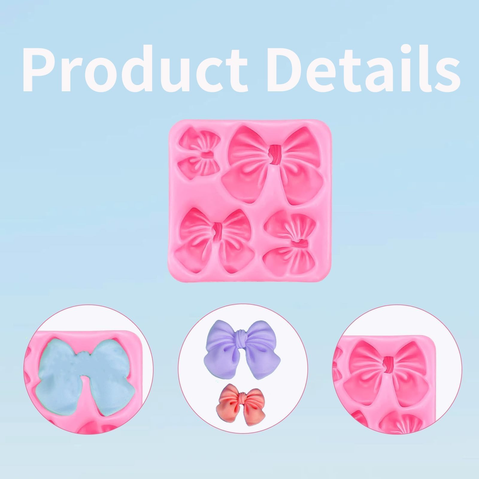 4Pcs Silicone Bow Molds for Cakes, Cupcakes, Chocolate, Candy, Sugar Craft, and Resin Crafts - Pink and Gray Bow Mold Set