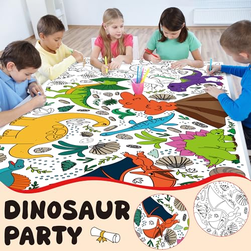 Dinosaur Giant Coloring Poster Tablecloth for Kids - 72" x 30"