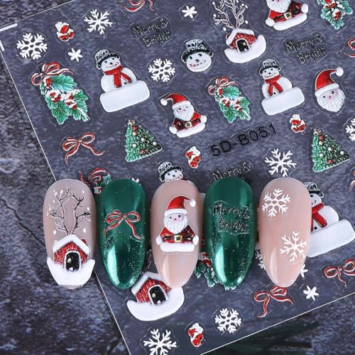 SWEET TREND 3D Christmas Nail Art Stickers - 4 Sheets Embossed Holiday Decals