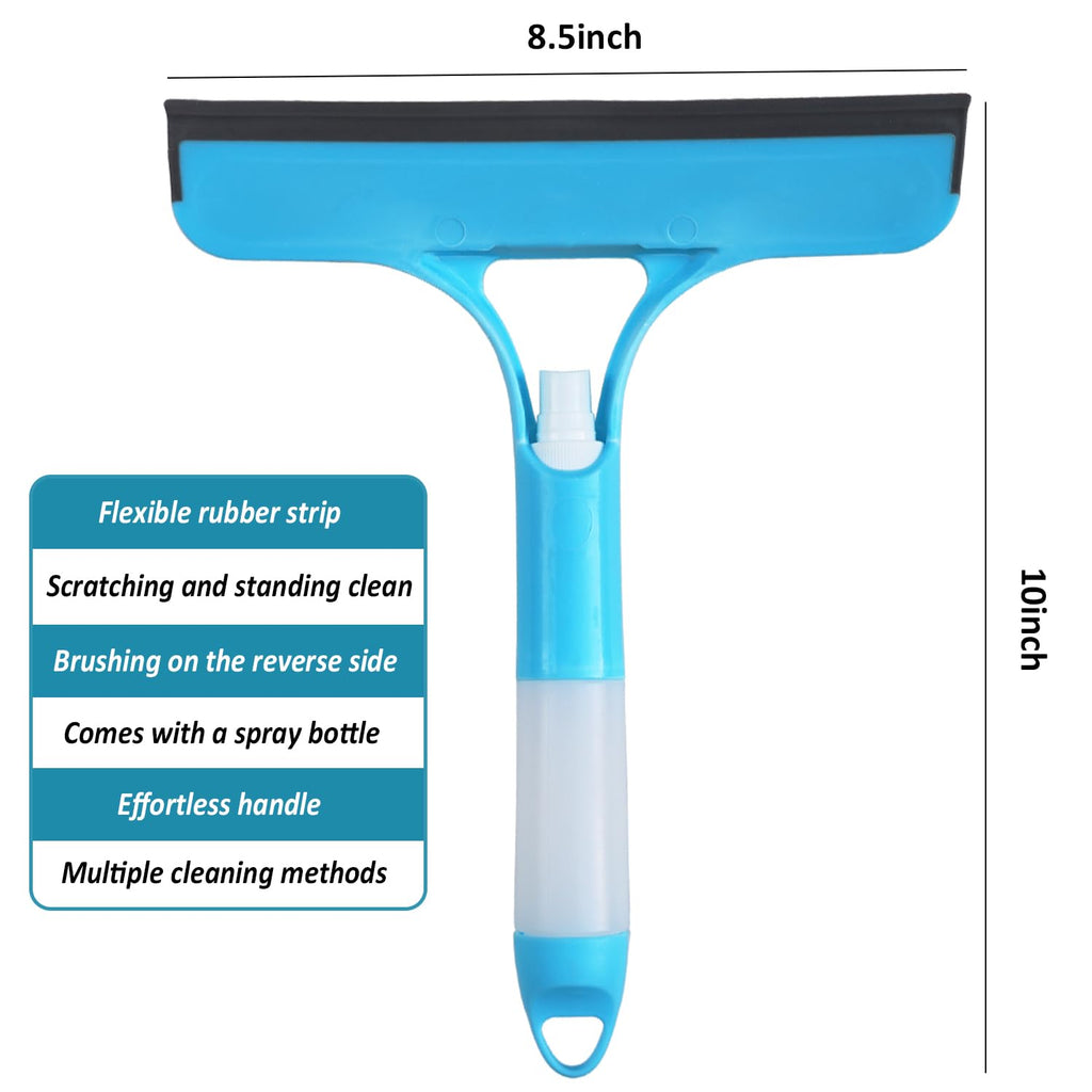 2 Pack All-Purpose Shower Squeegee for Shower Glass Door, Shower Glass Cleaner Squeegee with Spray, Washer, Wiper, 3 Functions in 1, Perfect Household Cleaner Tool