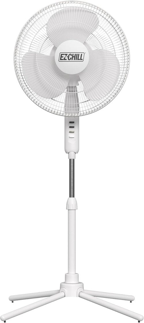 EZ-Chill 16” Oscillating Pedestal Fan - 3-Speed Options & Adjustable Height | Powerful Air Flow in White