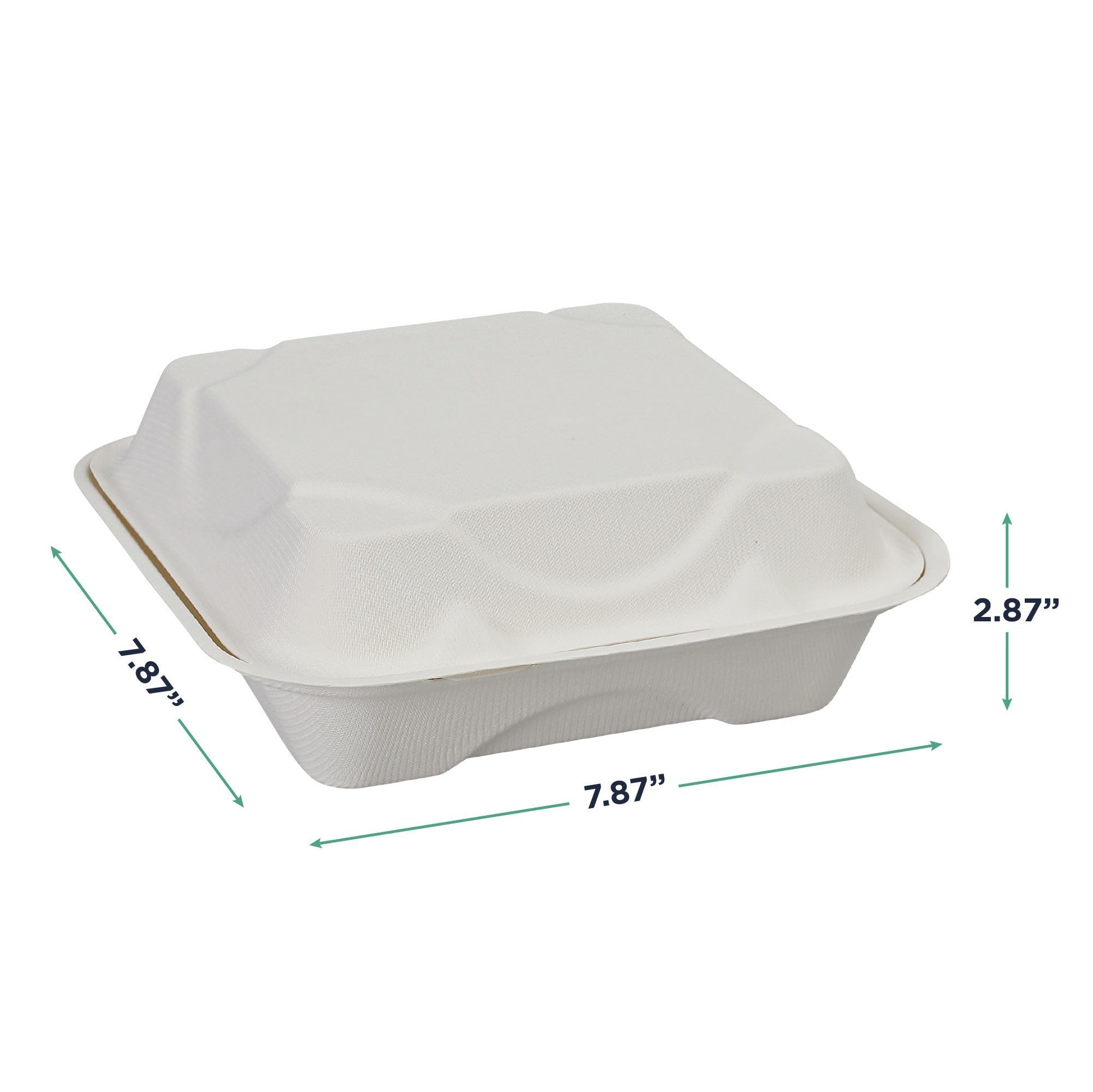 ECO PRODUCTS Compostable 8" Clamshell To Go Containers, Case of 200, Square Take Out Food Box, White Renewable Molded Fiber, Microwaveable & Freezable, Grease & Cut Resistant, ASTM Compliant