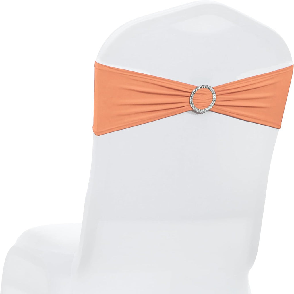 MDS Premium Spandex Chair Sashes - Stretchy Bow Covers with Buckle Slider | Pack of 10 - Peach