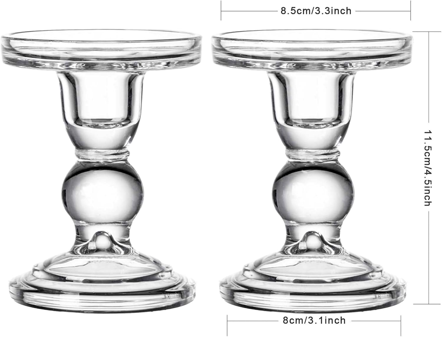Skiennix Glass Candle Holder Set - Vintage Clear Holders for Pillar, Taper & Tealight Candles | 4-Piece Centerpiece Decor