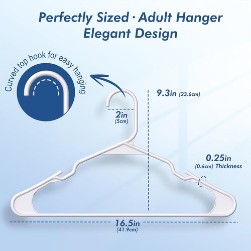HOUSE DAY Plastic Hangers - 16 Pack Non-Slip Durable Adult Clothes Hangers in White | Space-Saving Design with Shoulder Grooves
