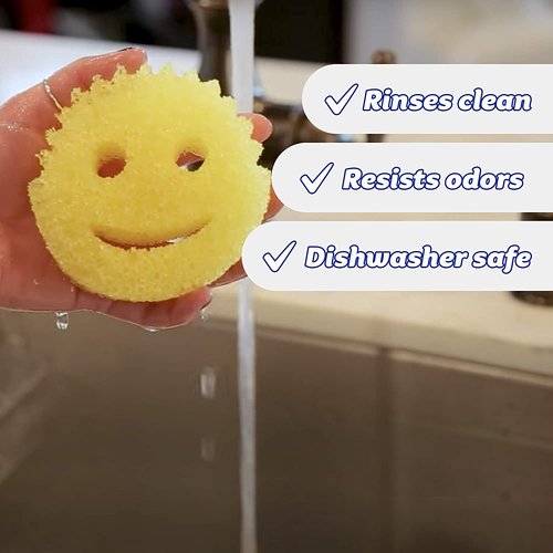 Original Scrub Daddy Sponge - Scratch Free Scrubber for Dishes and Home, Odor Resistant, Soft in Warm Water, Firm in Cold, Deep Cleaning Kitchen and Bathroom, Multi-use, Dishwasher 4ct