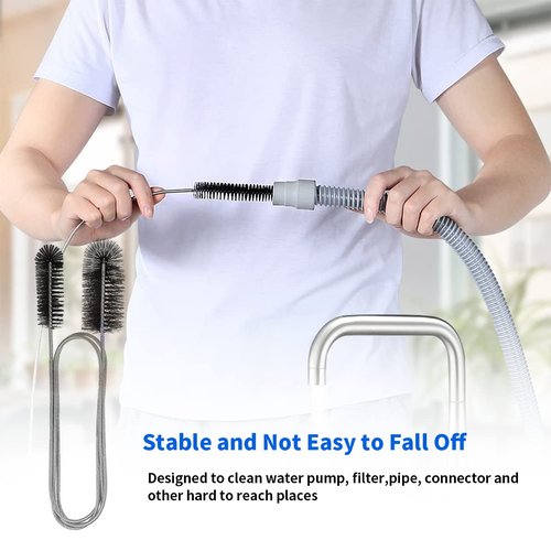 10PCS Flexible Drain Brush Straw Cleaner Brush Set,Pipe Cleaners Brush,61Inch Stainless Steel Double-Ended Hose Brush 8.2Inch Nylon Long CPAP Tube Cleaning Brush for Home Kitchen Sink Plumbing