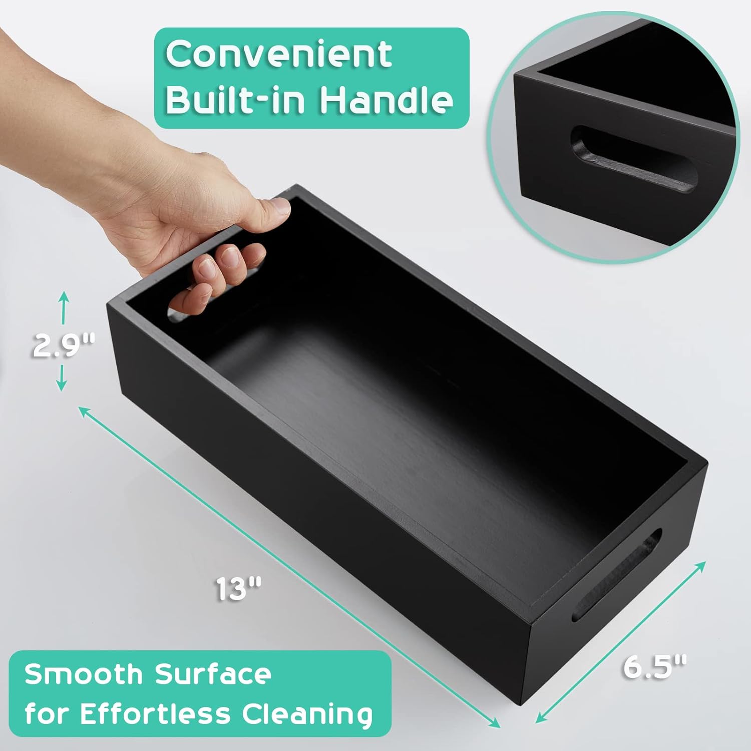 ALELION Black Bathroom Basket - Wooden Toilet Tank Paper Organizer with Handle | Stylish Storage Solution for Bathroom Decor