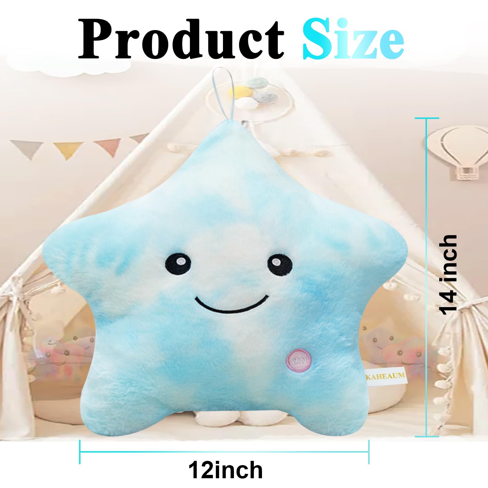 KAHEAUM LED Night Light Star Pillow for Kids Throw Pillow Home Decor Couch Bedroom Office, Cute Stuffed Animals for Girls Plushies Boys Children Toys Daughter Doll Christmas Birthday Gifts White Blue