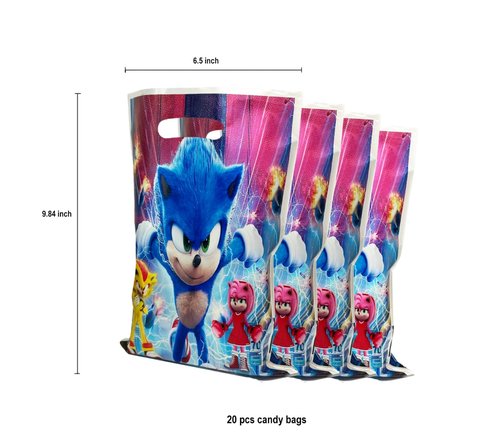 Rovercci 20 Sonic invitation card & 20 white envelopes with 20 stickers and 20 Sonic Goodie and candies Bags party favor with handles for birthday party decoration and supplies