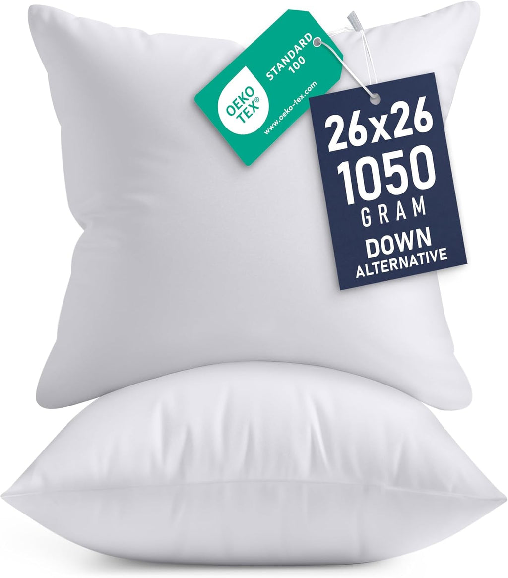 Utopia Bedding 26x26 Pillow Inserts - Set of 2 White Decorative Throw Pillows for Sofa & Couch - Soft & Fluffy Cushions