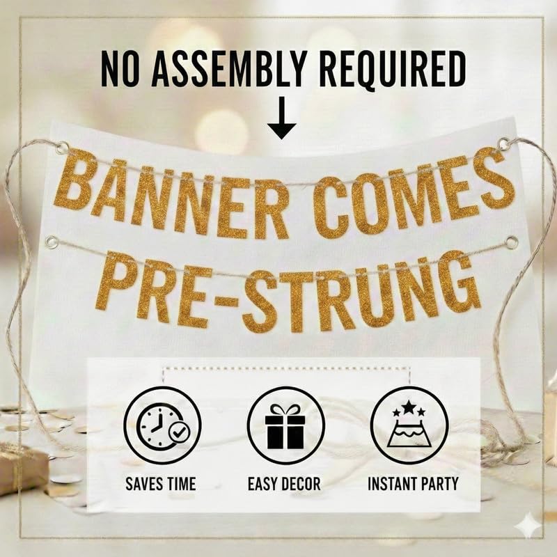 Pre-Strung Gold Glitter Banner for 14th Birthday & Anniversary