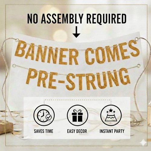 Pre-Strung 50th Birthday Pink Glitter Banner - 50th Birthday Decorations for Men and Women - Birthday Party Supplies and Gifts
