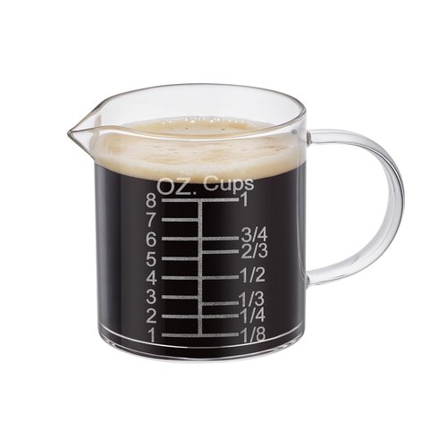 Ackers Etched Graduated Glass Measuring Cup - [Insulated Handle | V-Shaped Spout] - High Borosilicate Glass Measuring Cup for Kitchen or Dining, Easy to Read, 250ml (8oz, 1 Cup)