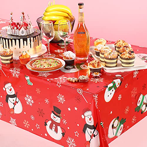 Irenare 3-Piece Christmas Snowman Tablecloth Set - Red, Waterproof Plastic