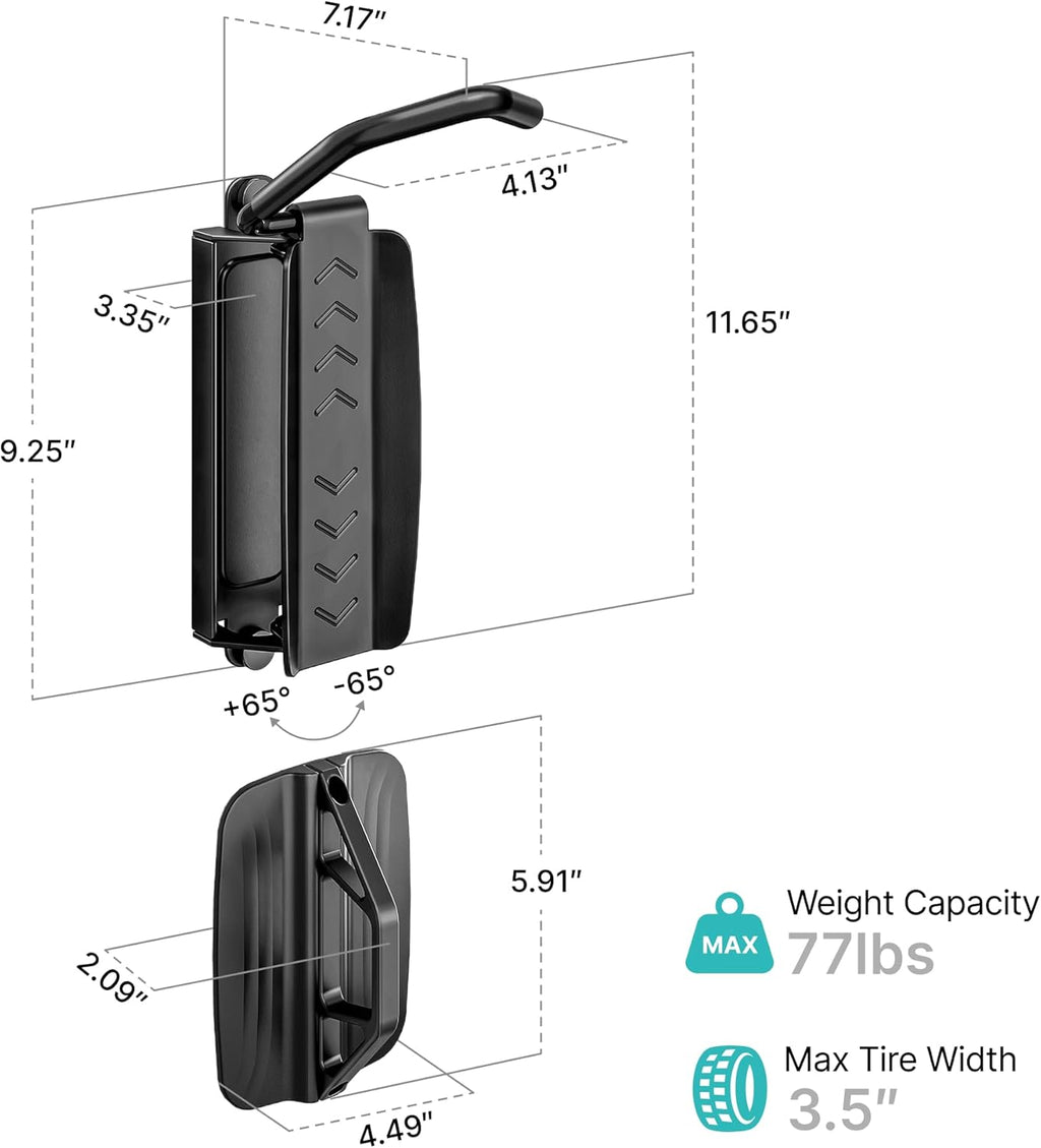 PEGZONE Heavy Duty Bike Hooks - Adjustable Wall Mount for Garage | Holds 77 Lbs - 2 Pack