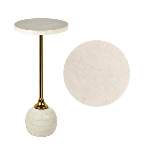 JONATHAN Y END1005A Evelyn 26" Modern Glam Metal/Resin Mosaic Pedestal Drink Table, Cream/Gold for Living Room, Bedroom, Office, Bathroom